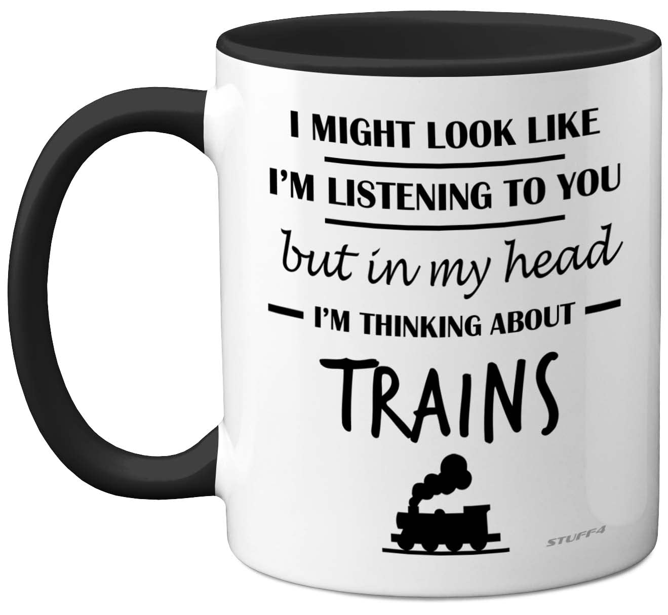 Stuff4 Steam Train Gifts for Men - in My Head I'm Thinking About Trains Mug - Funny Gifts for Spotting Enthusiasts, Spotter 11oz Ceramic Black Handle Premium Mugs Novelty Cup — image 1
