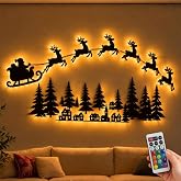 Glow Reindeer Sleigh Christmas Wall Decor 3D Light Up Wood LED Peel Stick | Wooden Santa Claus & Reindeer Sleigh Wall Light, Rustic Wooden Holiday Silhouette, Peel And Stick Lighted Room Display