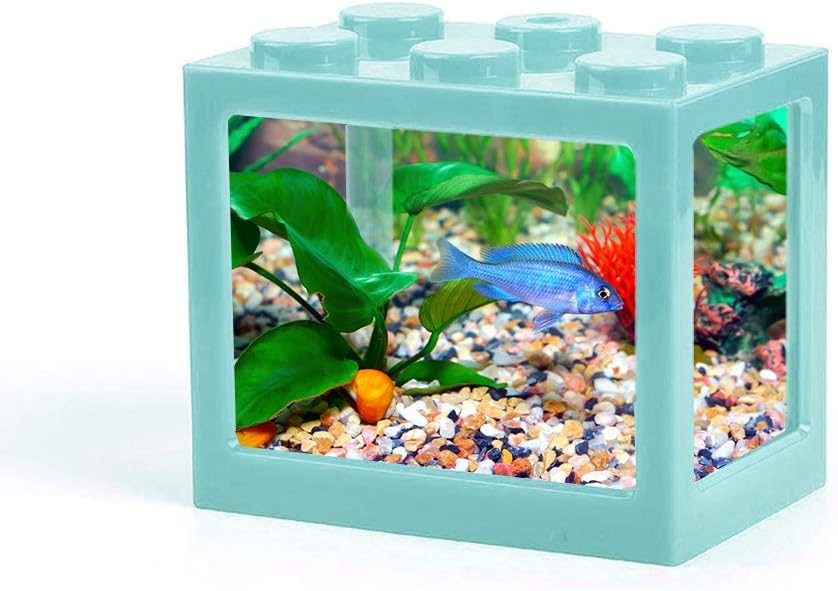 NWHEBET Mini Cube Fish Tank,Stackable Aquarium Building Block Design Fish Tank Block Reptile Box Office Table Decoration Ocean Micro-Landscape Box Miniature Pet Box