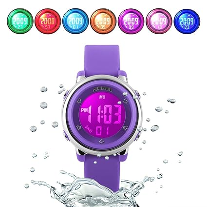 (TM) Children Digital Watch Kids Boy Girls LED Alarm Stopwatch Waterproof Wristwatches(Purple)