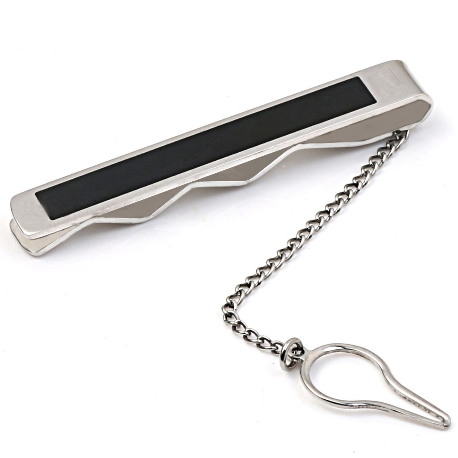 DonDon Men's Tie Clip Tie Pin Stainless Steel Silver Black