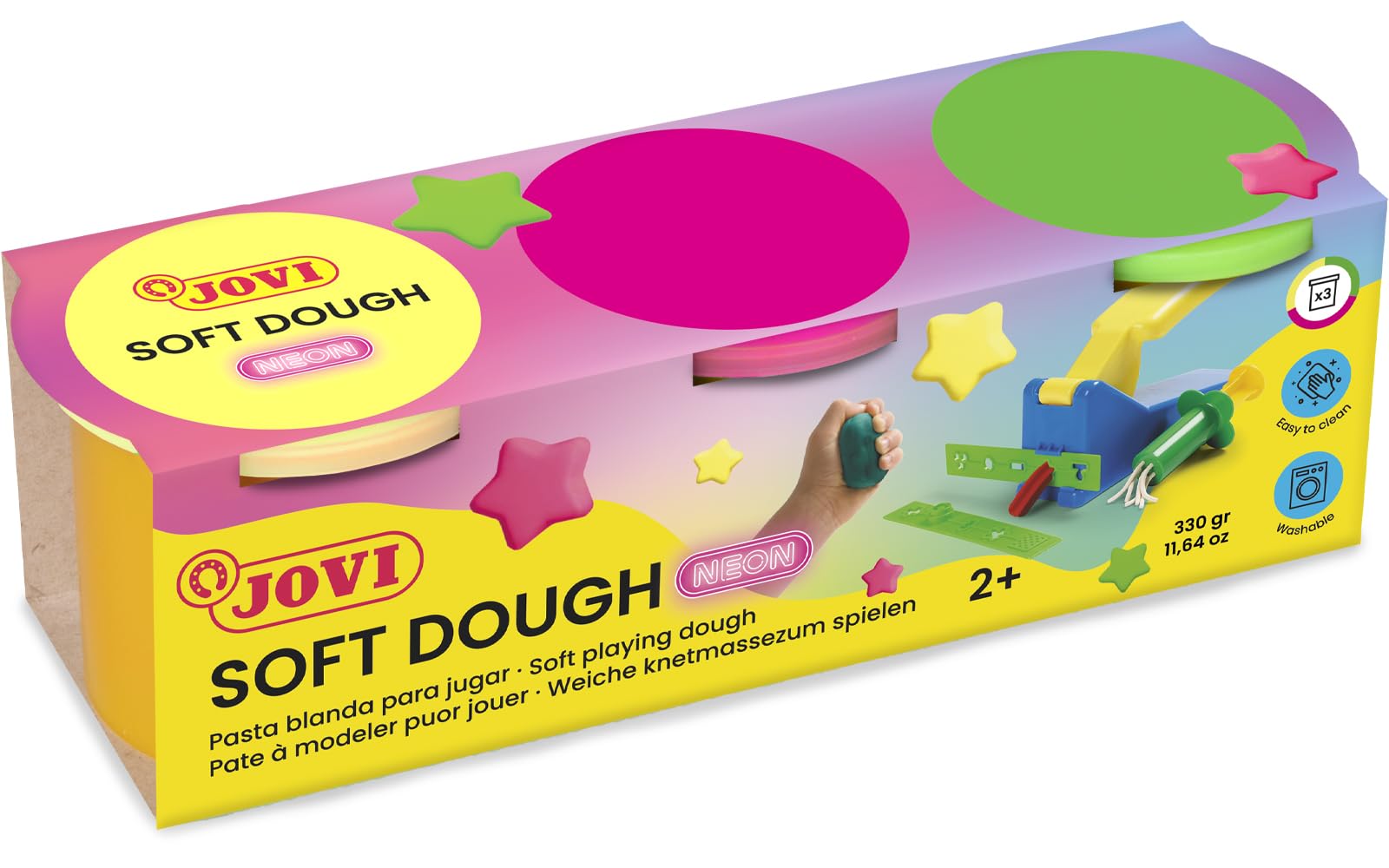 Jovi Soft Dough Blandiver, Pack of 3 Bottles 110 g (403 F), Multicolor Neon