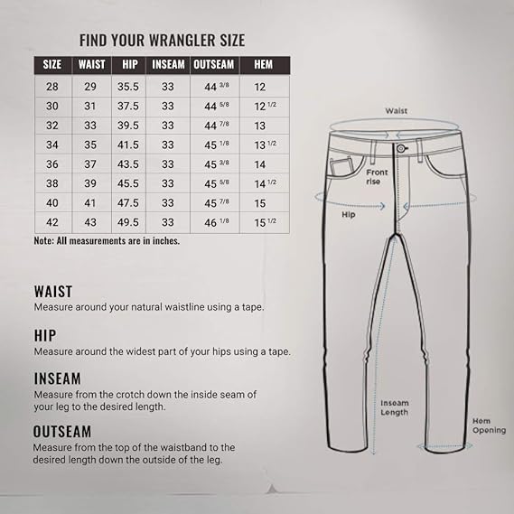 wrangler jeans measurements