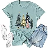 Christmas Shirts Women Merry Christmas Tree Printed T-Shirts Short Sleeve Holiday Tee Xmas Gift Tops