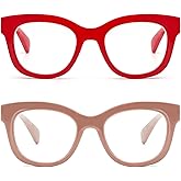 REAVEE 2 Pack Retro Oversized Reading Glasses for Women Men, Blue Light Blocking Computer Readers Stylish Spring hinge