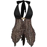 BEAUDRM Women's Y2k Cheetah Print Sequin Halter Tops Leopard Tie Back Metal Crop Corset Sleeveless Party Rave Outfits