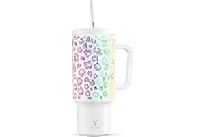 Meoky 40 oz Tumbler with Handle and Straw, Tumbler with Lid and Straw, Insulated Stainless Steel Travel Mug, 100% Leak-proof, Keeps Cold for 34 Hours or Hot for 10 Hours (Kiss)