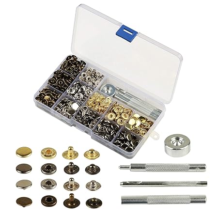 KAKOO 160 Set Metall Druckknöpfe, Metallknöpfe Snaps Button Knöpfe 12.5MM Schnappverschluss mit 4tlg Werkzeug Locheisen in Bo