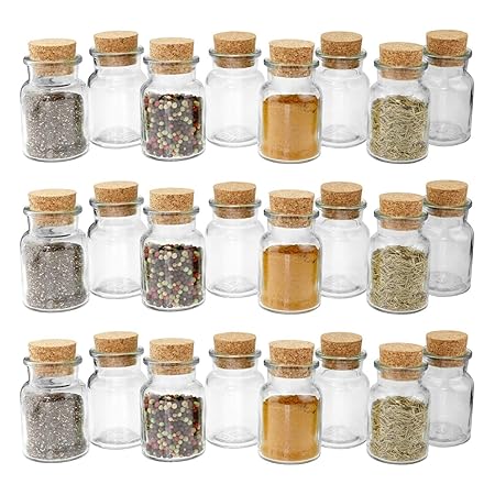 24 WELLGRO® Gewürzgläser mit Kork Verschluss - 150 ml, 6 x 10 cm (ØxH), Gläser Made in Germany