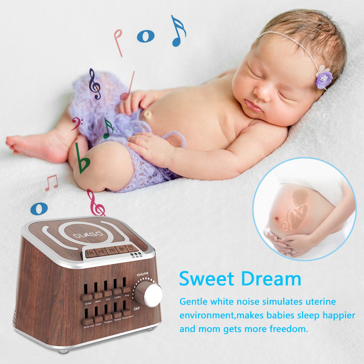 White Noise Machine, Olago Mixed Sound Sleep Spa Machine for Insomniac, Yoga, Working, Speech Privacy and Baby Nursery - Bluetooth Speaker with 10 Natural Soothing Sound