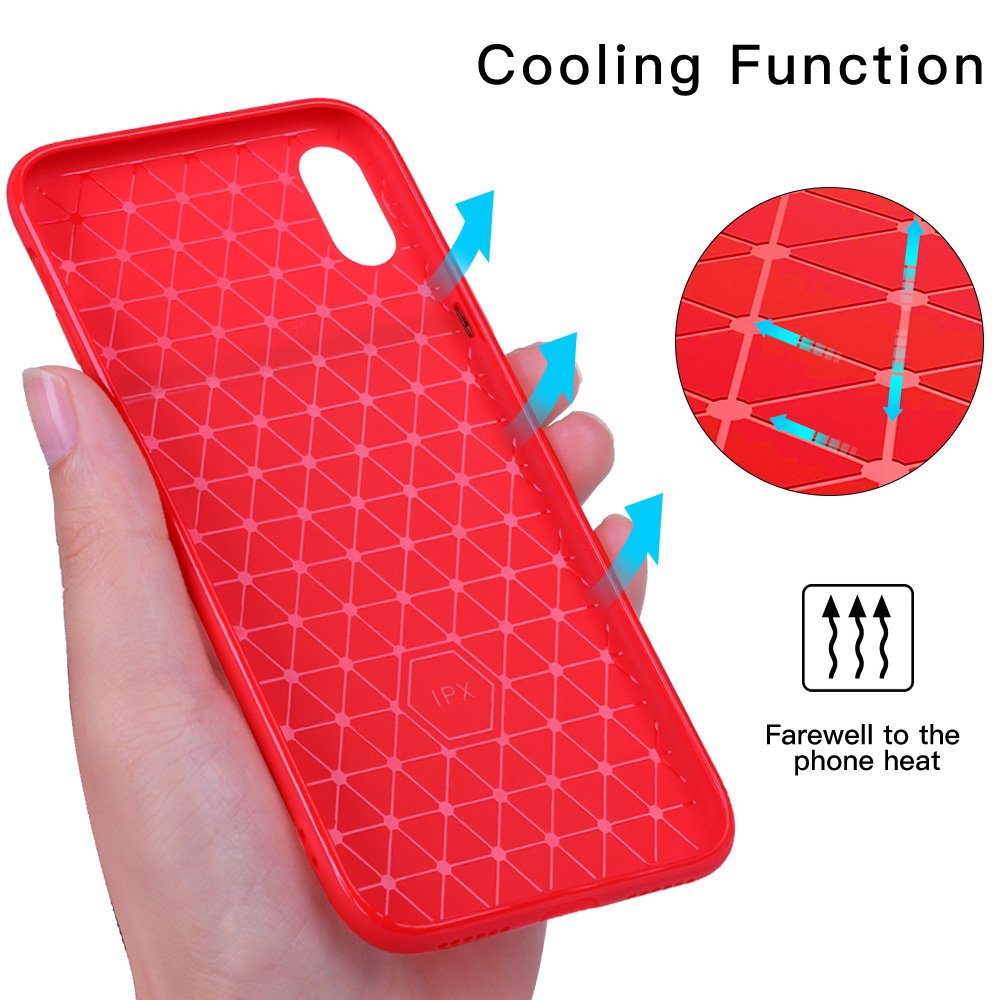 iPhone X Case, iPhone 10 Case, JASBON Soft TPU Brushed Carbon Fiber Phone Case Ultra Thin Breathable Cover Shockproof Protective Case for Apple iPhone X-Red