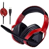 AmazonBasics USB Pro Gaming Headset with Microphone for PC, Red