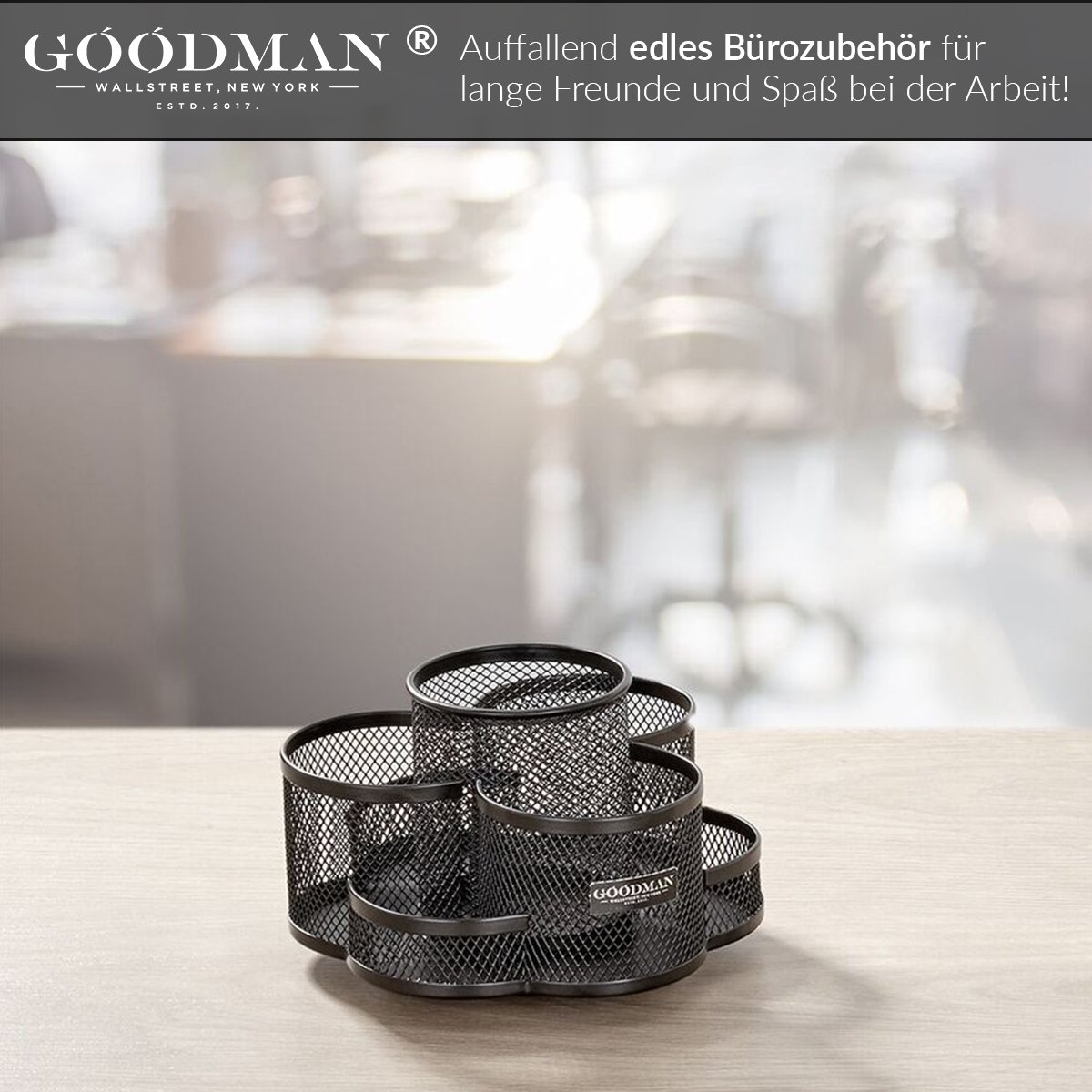 Rotating Desk Organiser in Black – High Quality and Large Round Metal Elegant Desk Organizer Pen Holder with Pen Holder, Office Organiser in Modern Design