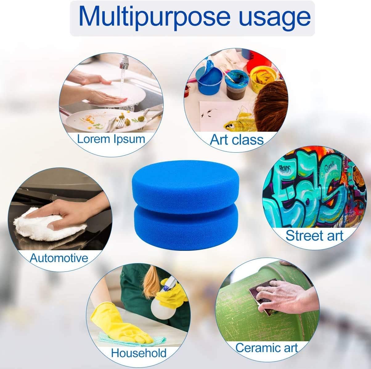 Paint Sponge, Painting Sponge Applicator with Mesh Hang Dry Storage Bag, Watercolor Sponges, 3" Blue Round Painting Sponges for Kids, 2Pcs