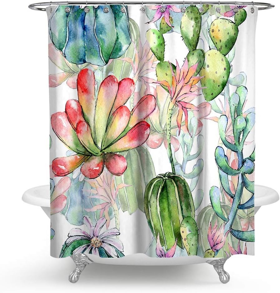 QCWN Cactus Flowers Shower Curtains,Tropical Cactus Flowers