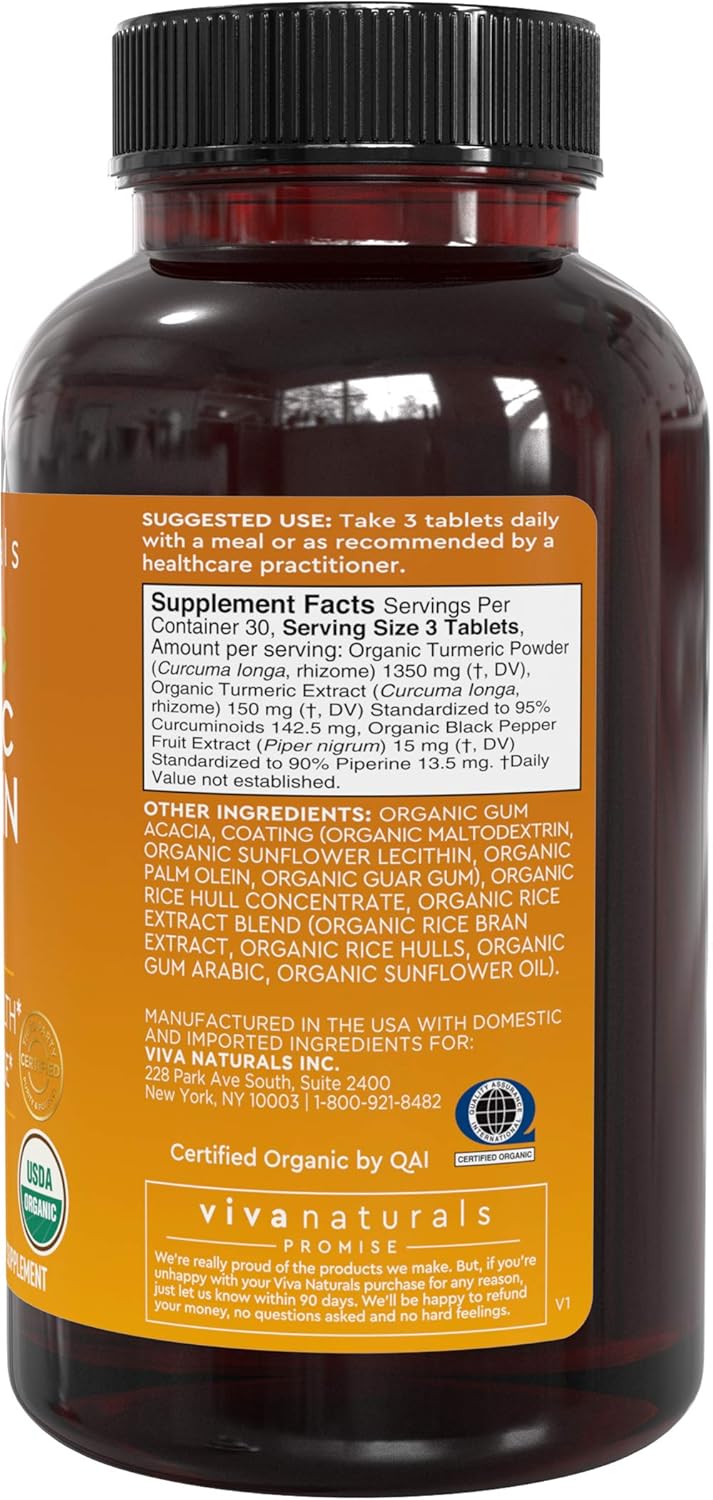 Organic Turmeric Curcumin Supplements with Black Pepper for Better Absorption | 1500mg High Potency Turmeric Pills Organic for Joint Support, Joint Supplements for Men & Women, 90 Tablets.: Health & Personal Care