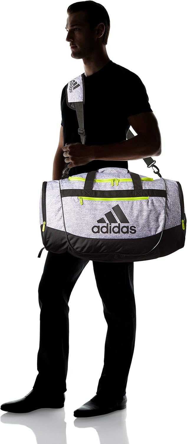 adidas Unisex Defender III Medium Duffel Bag, Jersey Grey/Black/Semi Solar Slime, Medium: Clothing