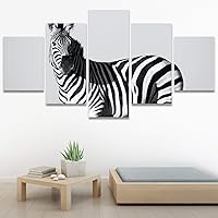 SIGNWIN 5 Panel Canvas Wall Art Animals Black and White Dramatic Duotone Expressionism Grey Modern Artwork for Home Decorations Ready to Hang - 60