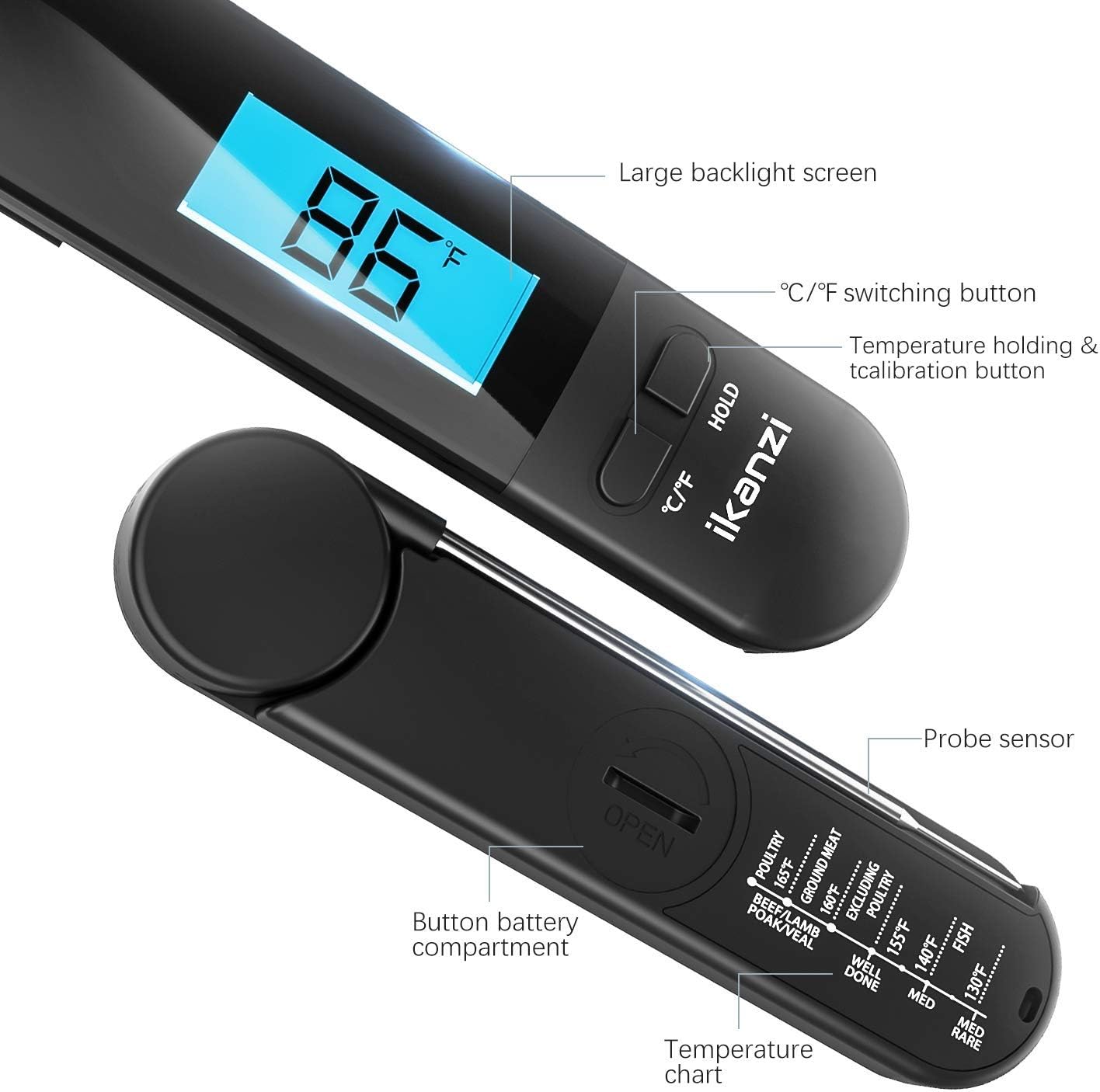 Meat Thermometer Food Thermometer Cooking Thermometer- Digital Instant Read Thermometer for Grilling/BBQ/Baking/Candy/Liquids/Oil Kitchen with Backlight LCD: Kitchen & Dining