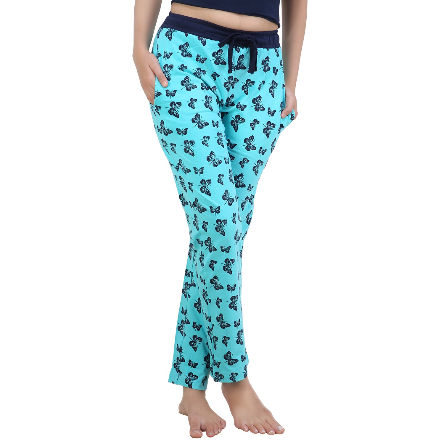 nite flite turquoise butterfly cotton pyjamas for women