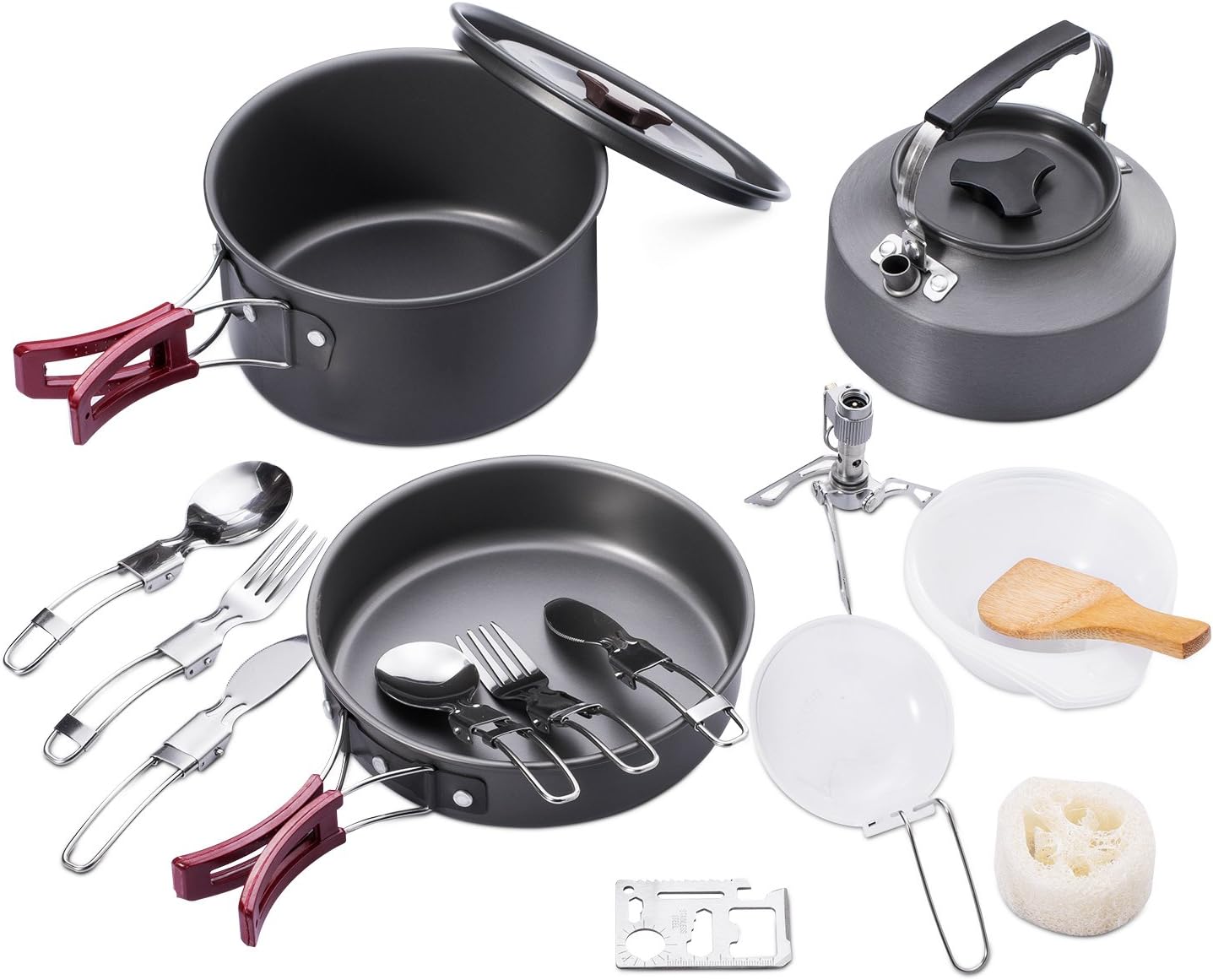 Hotwolf Camping Cookware Mess Kit 18Pcs Leisure Backpacking Gear Portable Outdoor Cooking Equipment Hiking Picnic Supplies Set