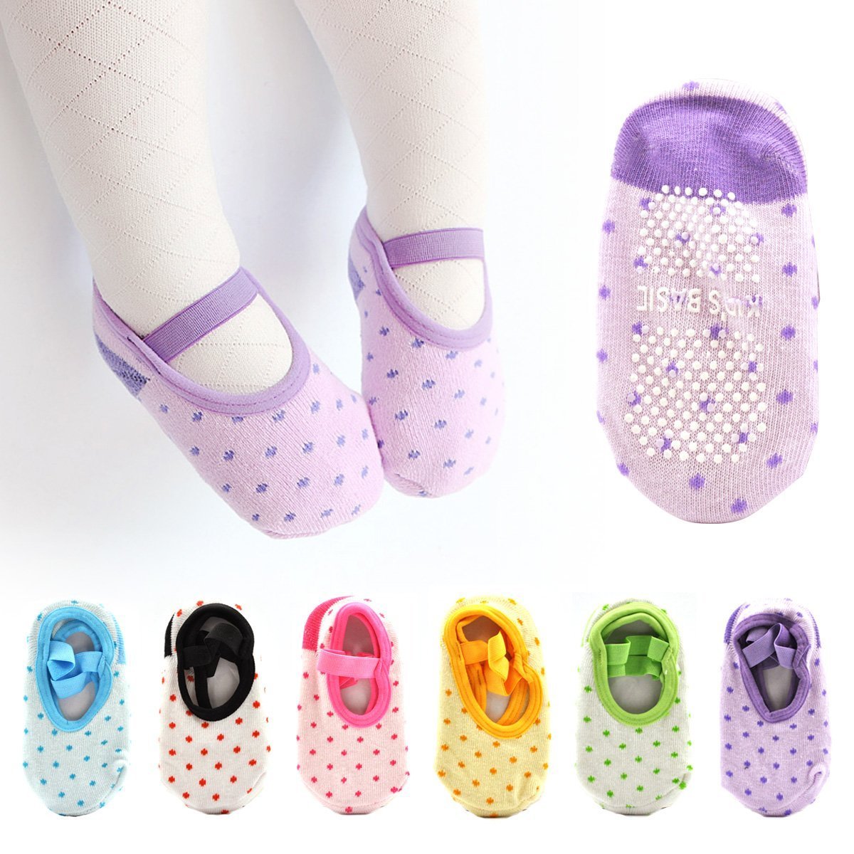 6 Paires Chaussettes Bébé Fille en Coton Chic Anti-Glissement Douce pour Plancher Multicolore