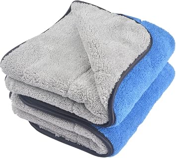 Amazon Com Kinhwa Microfiber Car Cleaning Towels Ultra Thick Car Drying Towel Super Absorbent Car Wash Towels Drying Double Layers Plush 16inch X 24inch 2 Pack Blue Grey Automotive