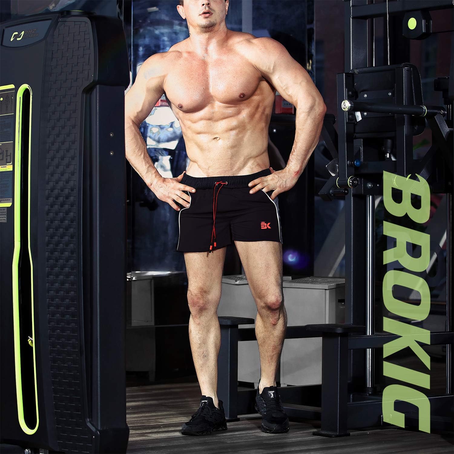 BROKIG Men's 5" Gym Bodybuilding Shorts Running Workout Lightweight Shorts Elastic Waistband with Pockets: Clothing