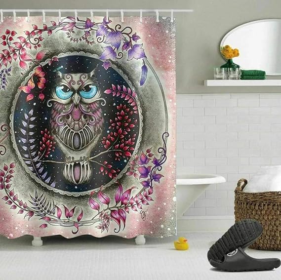 N / A Tela de poliéster de baño de Cortina de Ducha de Flores de búho