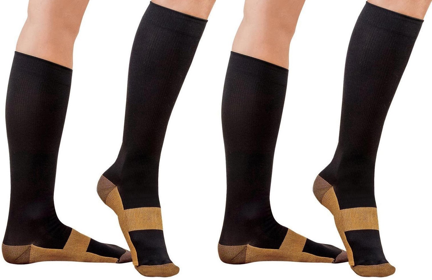 ASR SocksCompression Copper Sock Graduated Below Knee High Over the Calf Sock Reduce Foot Feet Swelling Pain (2 Pairs Sm/Med Blk-Cu)