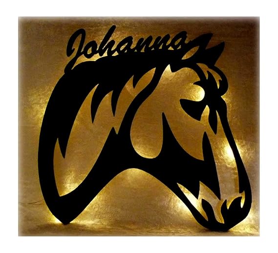 Schlummerlicht24 Led 3d Holz Design Motiv Elektronik Lampe Pferde-Kopf Deko-ration Horse Pferd Geschenk-e mit Name-n für Frau