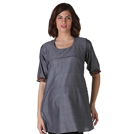 Women's Cotton Grey Chambray Nursing Kurta/Maternity Wear/Pregnancy Wear/Maternity Kurti/Feeding Kurti with Zip