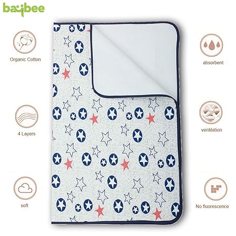 Baybee Babys Cotton Plastic Sleeping Mat for Home-Baby Waterproof Bed Protector Dry Sheet|Travel Foam Cushioned Nappy Changing mats Multicolour Medium Size-100 X 72 cm Age 0 Month Plus (Navyblue)