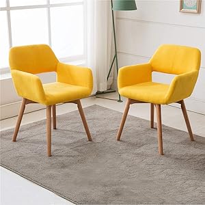 Lansen Furniture (Set of 2) Modern Living Dining Room Accent Arm Chairs Club Guest with Solid Wood Legs (Yellow)