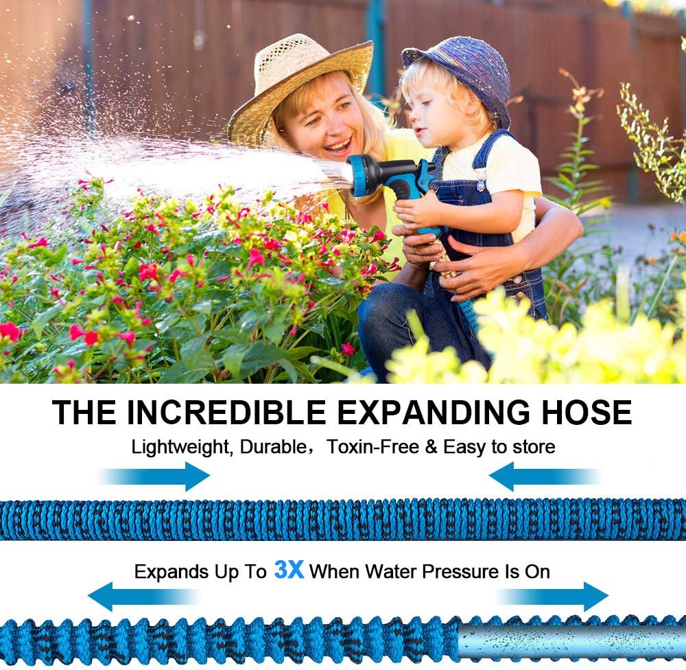 monyar Garden Hose Expandable Water Hose,Extra Strenght/No-Kink Lightweight/Durable/Flexible/9 Function Spray Hose Nozzle 3/4 Solid Brass Connectors Garden Hose for Watering/Washing (30FT): Home Improvement