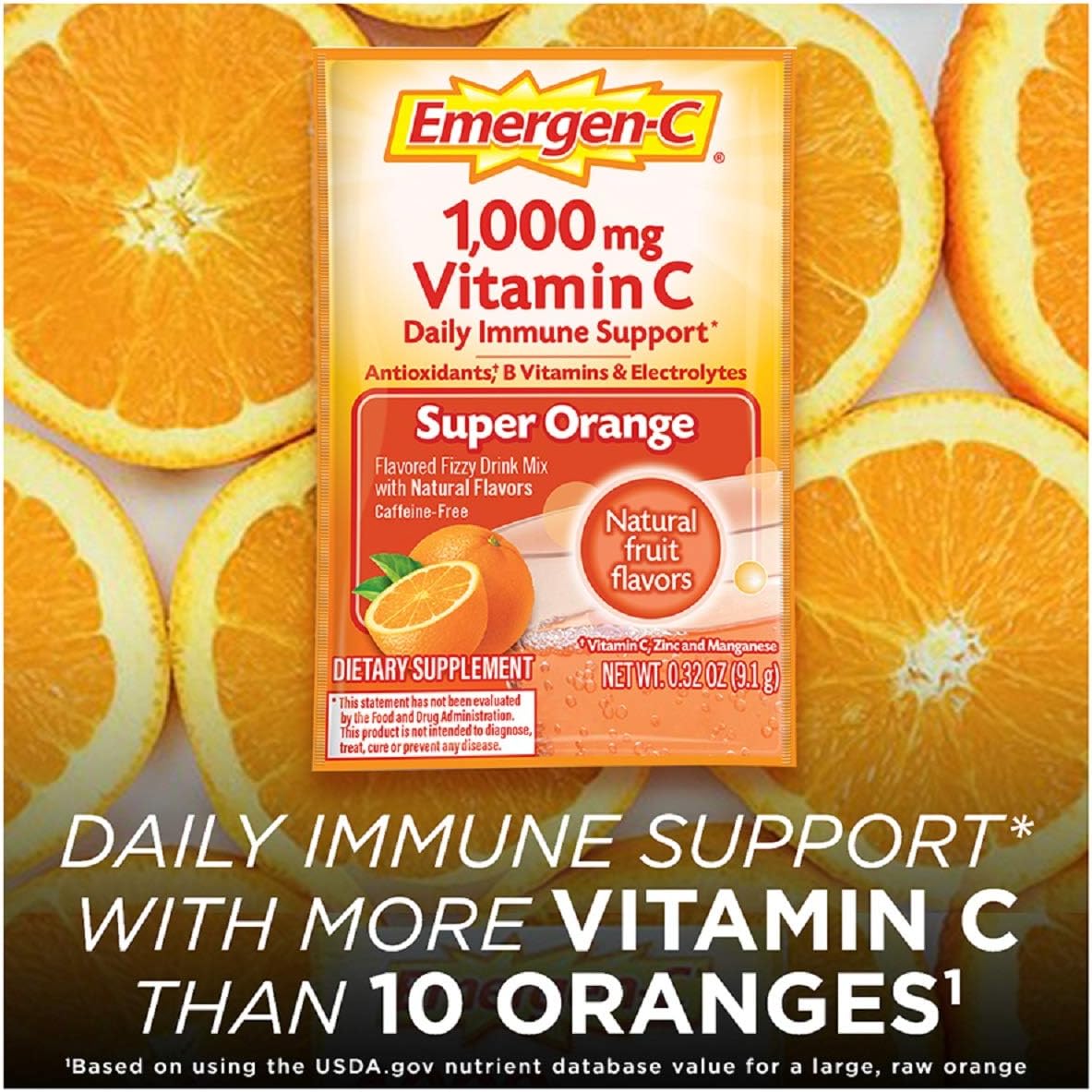 Emergen-C, Vitamin C 1000mg Pwdr Sup Orange, 30 Ct: Health & Personal Care