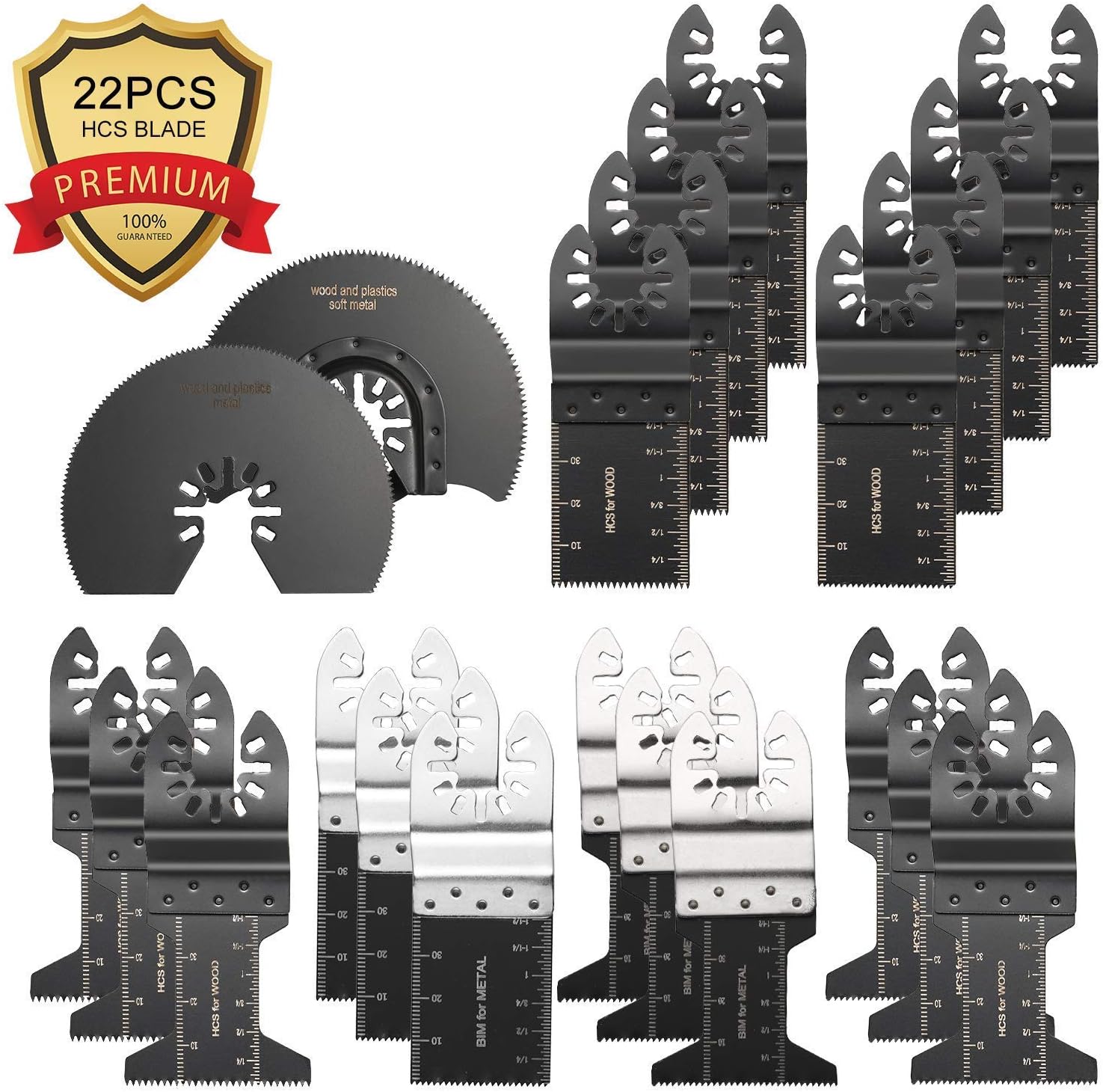 22PCS Fast Fit Mix Blades Mix Blades Saw Blade Combo Wood Bi-Metal Bosch Metal/wood Oscillating Multitool Quick Release Saw Blades Fit Fein Multimaster Porter Cable Black & Decker Bosch Ridgid Ryobi Milwaukee DeWalt Chicago Craftsman