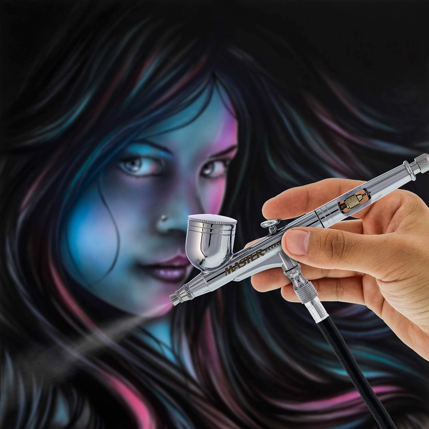 Master Airbrush Master Performance G233 Pro Set with 3 Nozzle Sets (0.2, 0.3 & 0.5mm Needles, Fluid Tips and Air Caps) and Air Hose - Dual-Action Gravity Feed Airbrush with 1/3 oz Cup, Cutaway Handle: Arts, Crafts & Sewing