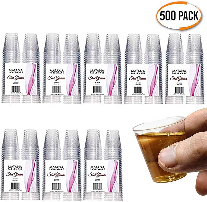 500 Disposable Hard Plastic Shot Glasses, Crystal Clear 1oz