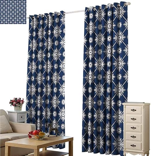 Amazon Com Extra Wide Patio Door Curtain Blue Checkered Folkloric