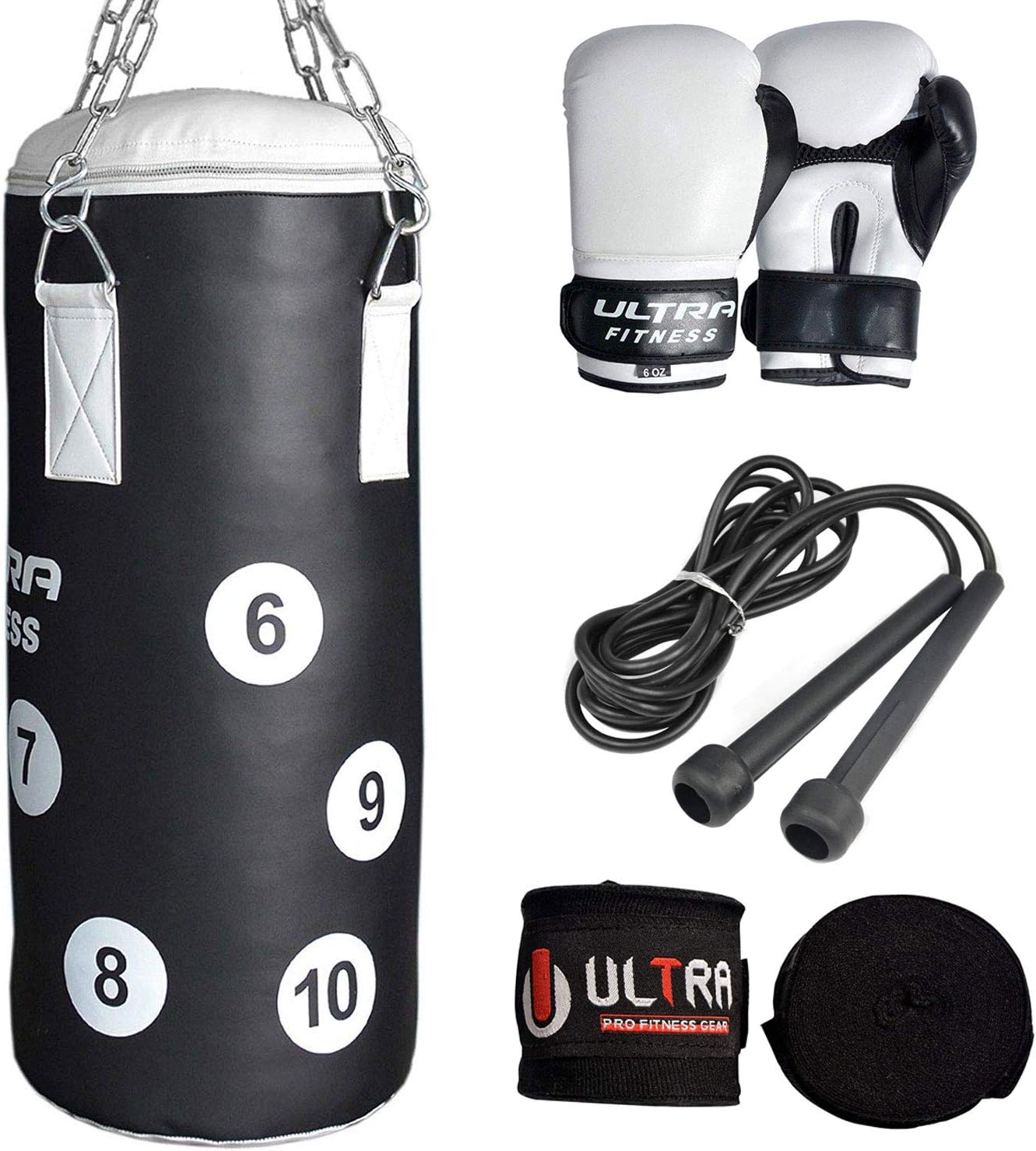 ULTRA FITNESS Juego de Saco de Boxeo para niños con Guantes de 6oz ...