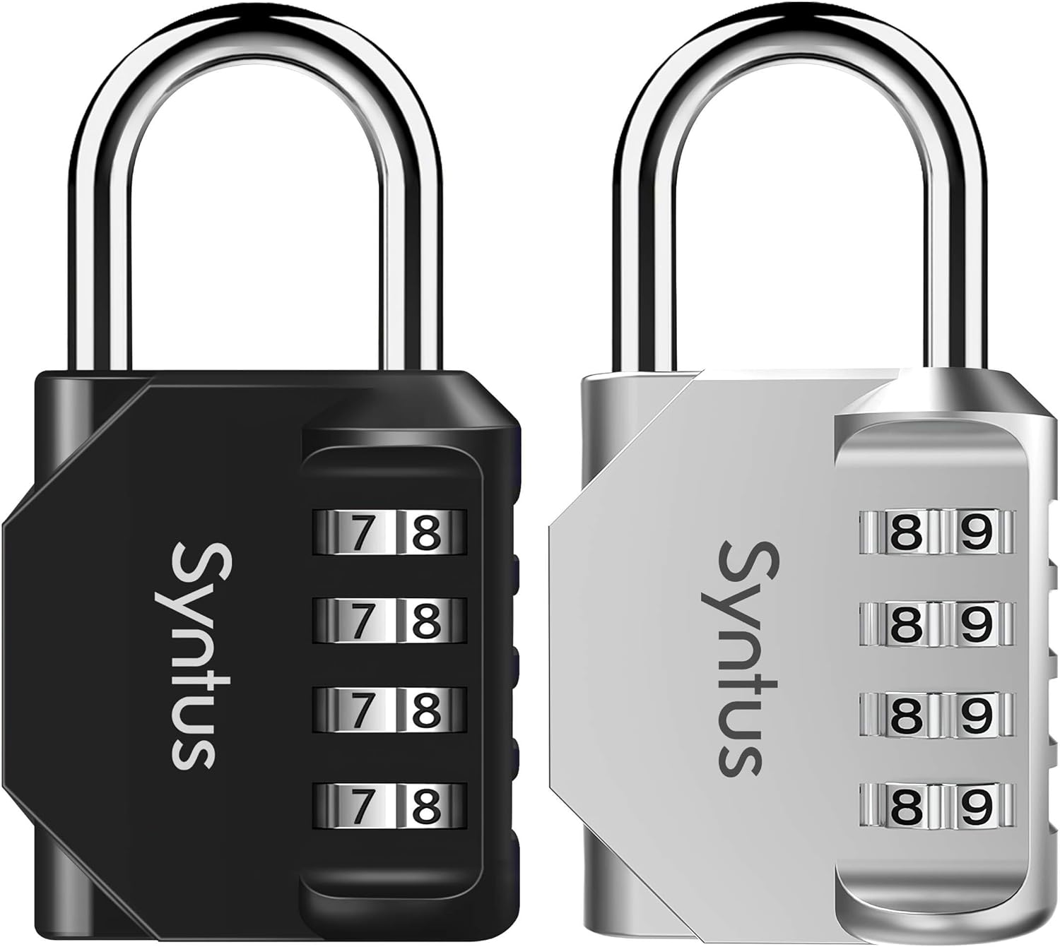 Syntus 2 Pack Combination Lock 4 Digit Padlock for School Gym Sports Locker, Case, Fence, Toolbox, Hasp Storage (Black & Silver) - - 
