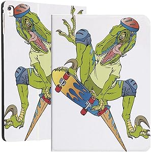 Dinosaur ipad Air1/2 Case,iPad 9.7" Case,Microfiber Lining,Soft TPU Back Case,Dinosaur Riding Skateboard,Auto Sleep/Wake IPad Smart Cover