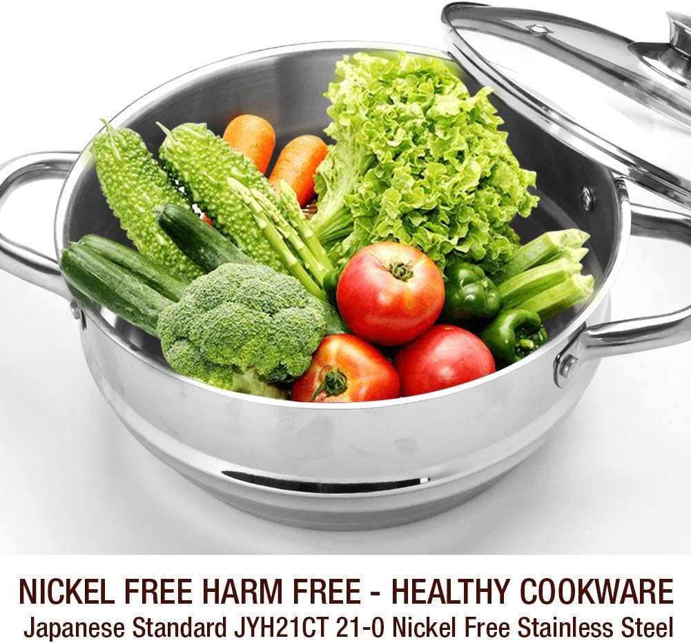 HOMI CHEF 5QT LARGE 4.5" DEEP 3-RIDGE Universal Steamer Cookware (Nickel Free Stainless Steel, 3 Ridges for 8"/ 9"/ 9.5" Pot) - Steamer Inserts for Pots - Kitchen Steamer Basket Steamer Pot: Kitchen & Dining