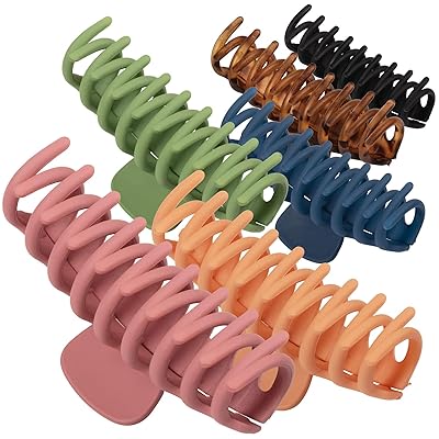 Whaline Hair Claw Clip Large Matte Hair Catch Nonslip Jumbo Hair Claws Strong Hold Hair Jaw Clamp Hair Styling Accessories for Women Girls Thin Thick Hair, 6 Pack, 4.33 Inch