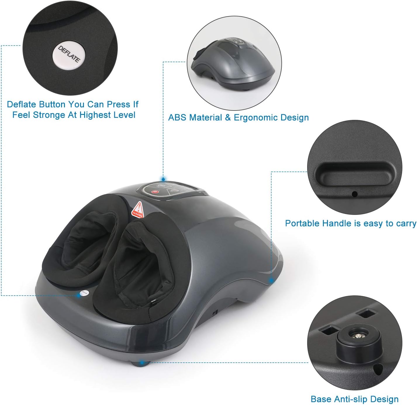 QUINEAR Shiatsu Foot Massager with Heat Compression and Deep Kneading Helpful for Circulation and Pain Relief - 6 Massage Intensities 2 Kneading Speeds 2 Heating Levels: Health & Personal Care
