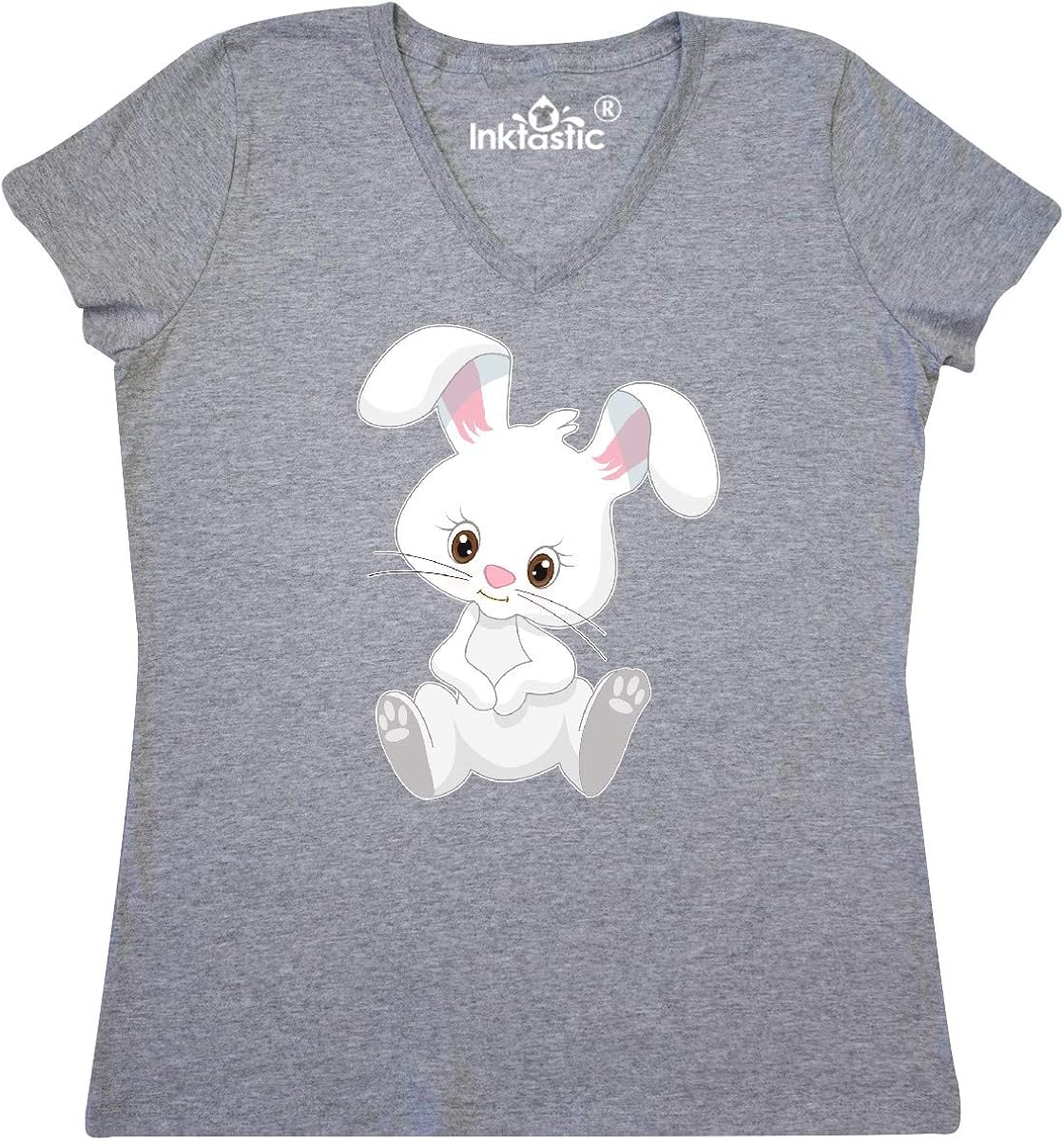 inktastic Cute Sitting White Bunny Rabbit Women's VNeck TShirt Clothing