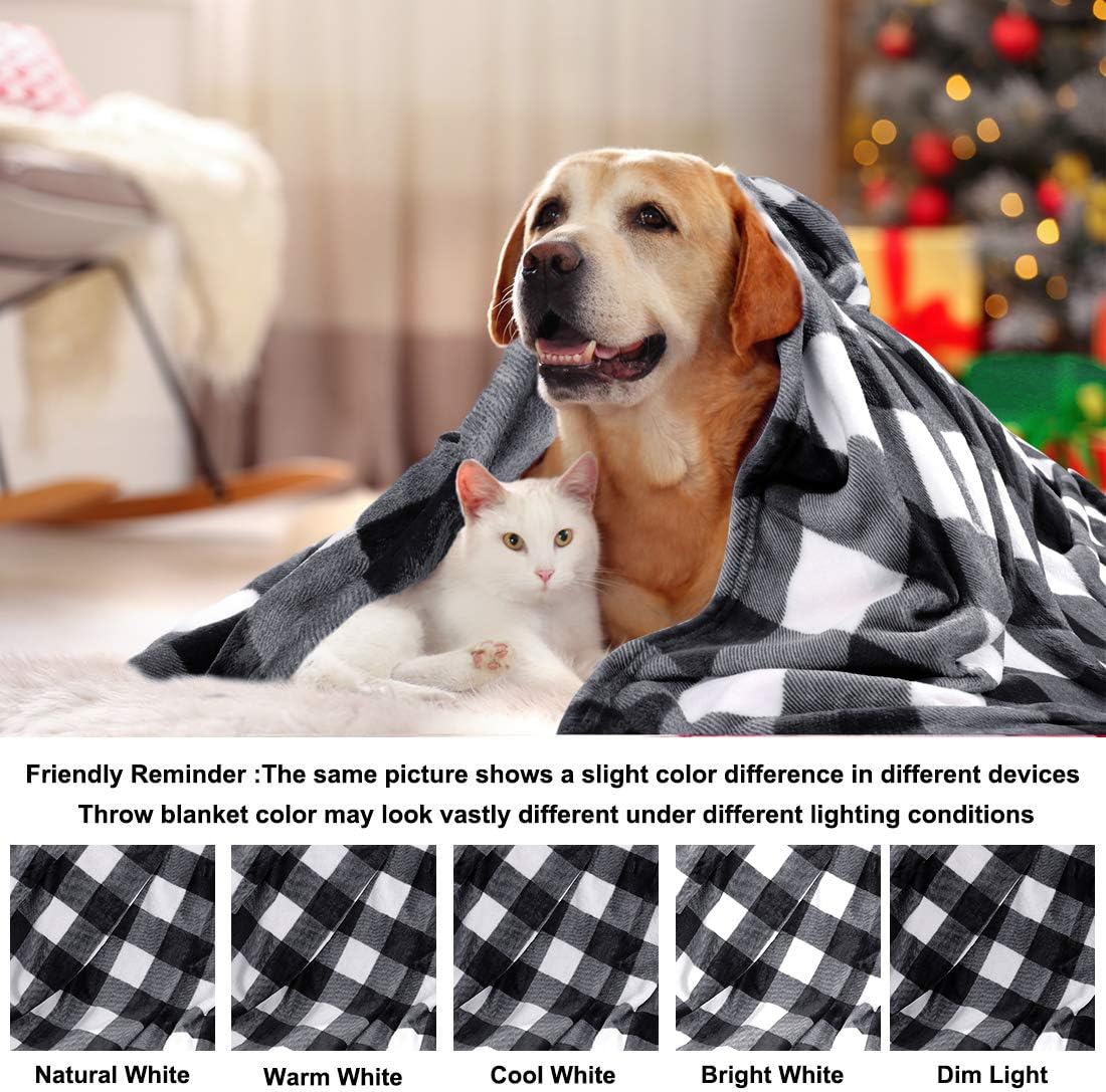 PiccoCasa Plaid Flannel Fleece Blanket Twin Size,Buffalo Checkered Soft Blankets and Throws,Plush Lightweight Decorative Blanket for Couch Sofa Bed,60" x 78",White and Black Tartan - Image 5