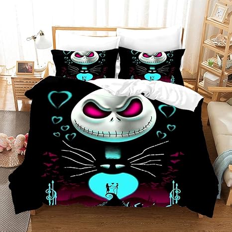 Amazon Com Lianai Nightmare Before Christmas Bedding Set 3 Pcs Black Cartoon Duvet Cover Sets For Boys King Size Home Kitchen