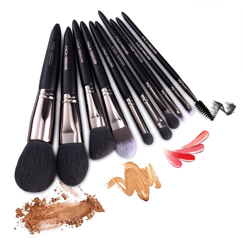 Makeup Brushes EIGSHOW 10pcs Vegan Makeup Brush Set Premium Synthetic Eyeshadow Brush Face Foundation Powder Blush Eye Blending Eyebrow Lip Cosmetic Brush Kit with Makeup Bag Black